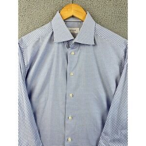 Eton Contemporary Shirt Men 17 x 43 Blue White Gingham Button Up Signature Twill